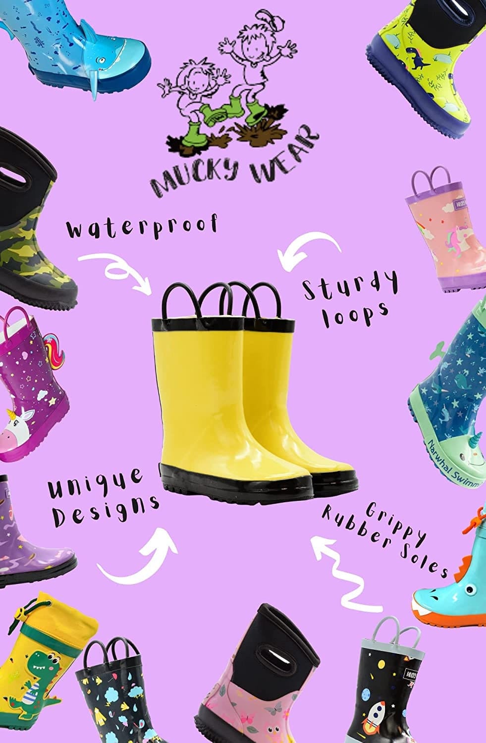 Botas de lluvia de goma para niños Mucky Wear, botas para niñas