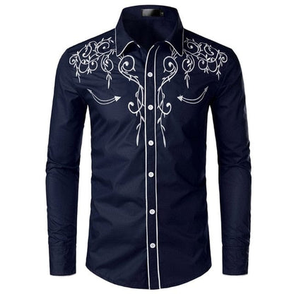 Camisa vaquera occidental para hombre, elegante, bordada, de corte entallado, de manga larga, para fiesta, diseño de marca, camisa con botones para banquetes para hombre