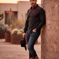 Black western cowboy shirt with red embroidered yoke and long sleeves