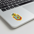 A die cut bubble-free sticker featuring the official coat of arms of Guerrero, predominantly white in color with a colorful emblem.
