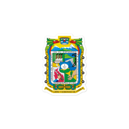 Sticker with the Official Coat of Arms of Puebla, featuring a colorful emblem with animals and symbols.