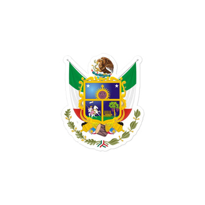 A die cut bubble-free sticker featuring the official coat of arms of Queretaro, predominantly white in color.