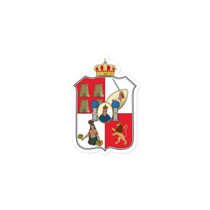A sticker with the Official Coat of Arms of Tabasco, featuring a red and white shield with a crown, gold elements, and a green background.