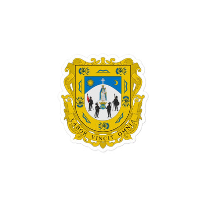 White bubble-free coat of arms sticker, 3 inch square with gold and blue crest
