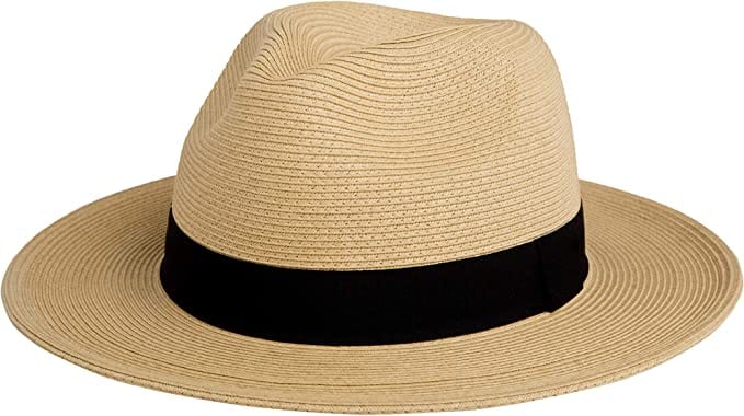 Pineapple&Star Sun Straw Fedora Beach Hat Fine Braid UPF50+ for Unisex