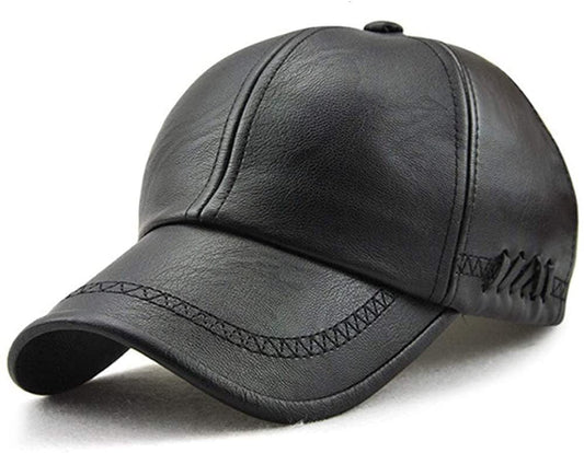 Plain baseball cap, men adjustable structured pu classic baseball cap hat，winter for elderly father