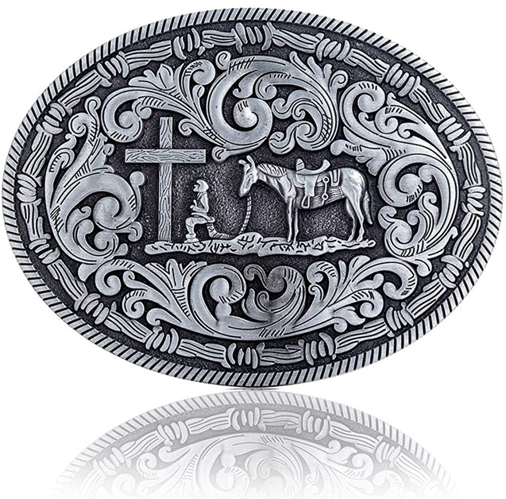 Vintage Celtic Knot Belt Buckle For Men – Classic Cowboy Design , Silver, 3.46 x 2.67, Silver, 3.46 x 2.67