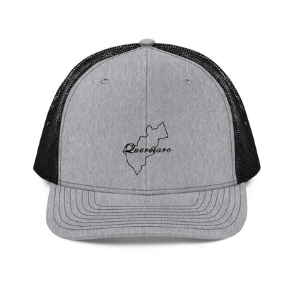 A gray and black snapback trucker cap with 'Queretaro' text embroidered on the front.