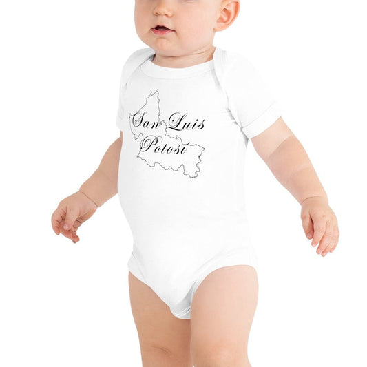 White short-sleeve baby bodysuit with map graphic