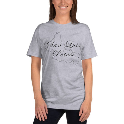 Heather gray short-sleeve T-shirt with San Luis Potosi map graphic, crew neck
