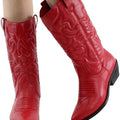 Soda women cowgirl cowboy western stitched boots pointy toe knee high reno s (red new, 7.5)