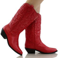 Botas vaqueras de estilo western con punta puntiaguda y tacón alto hasta la rodilla de Soda para mujer Reno-S (nuevas en rojo, 7,5)