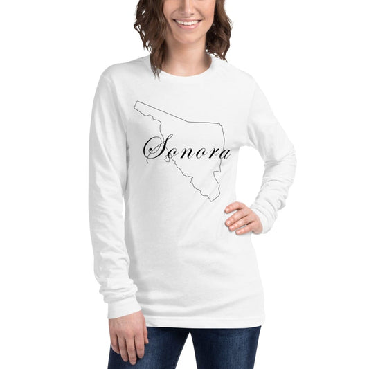 White long-sleeve T-shirt with Sonora map graphic front