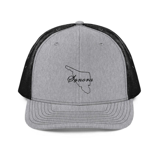 A black and gray snapback hat with the name 'Sonora' embroidered in black on the front.