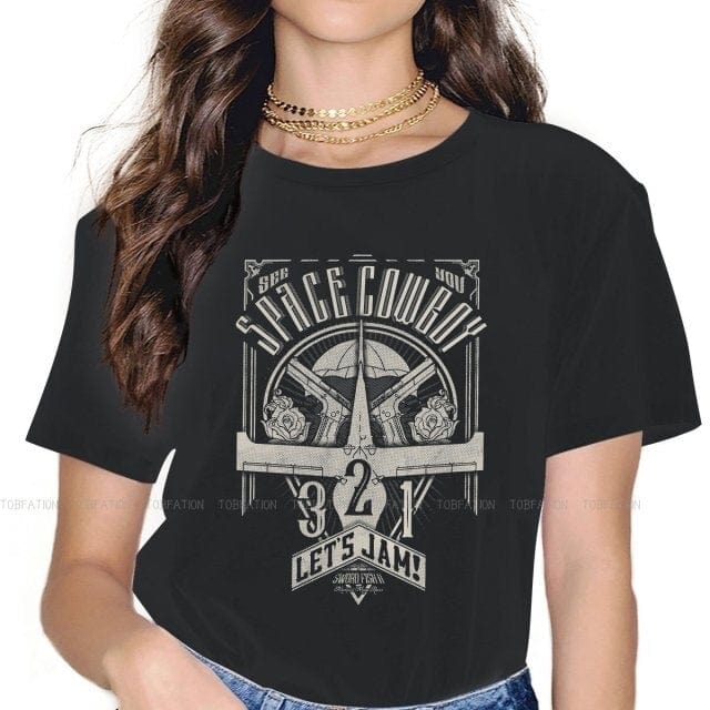 Vintage Space Western T-Shirts for Women – Cowboy Bebop Anime-Inspired Casual Blouses in Harajuku Style