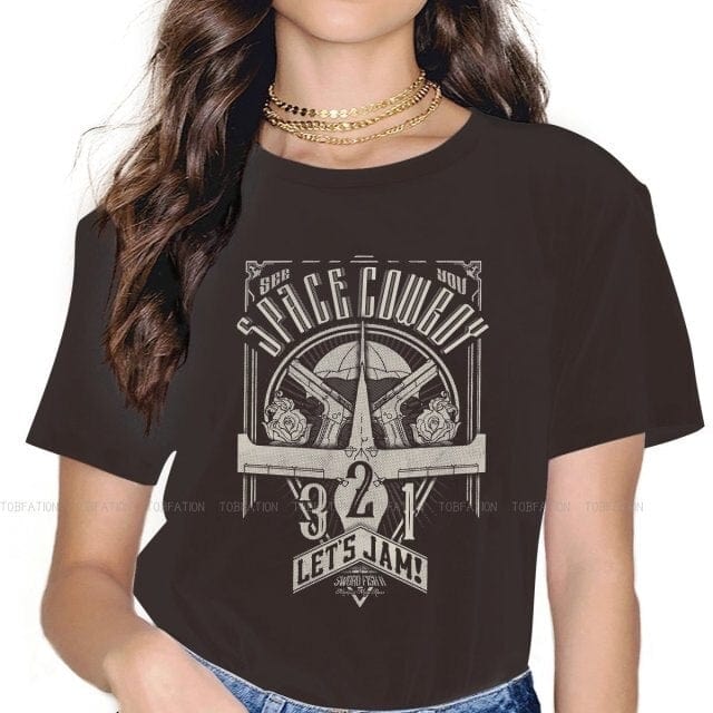Vintage Space Western T-Shirts for Women – Cowboy Bebop Anime-Inspired Casual Blouses in Harajuku Style
