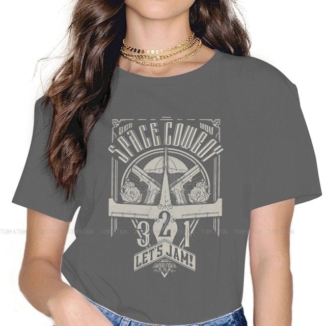 Vintage Space Western T-Shirts for Women – Cowboy Bebop Anime-Inspired Casual Blouses in Harajuku Style