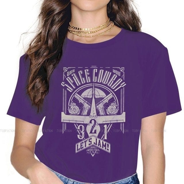 Vintage Space Western T-Shirts for Women – Cowboy Bebop Anime-Inspired Casual Blouses in Harajuku Style