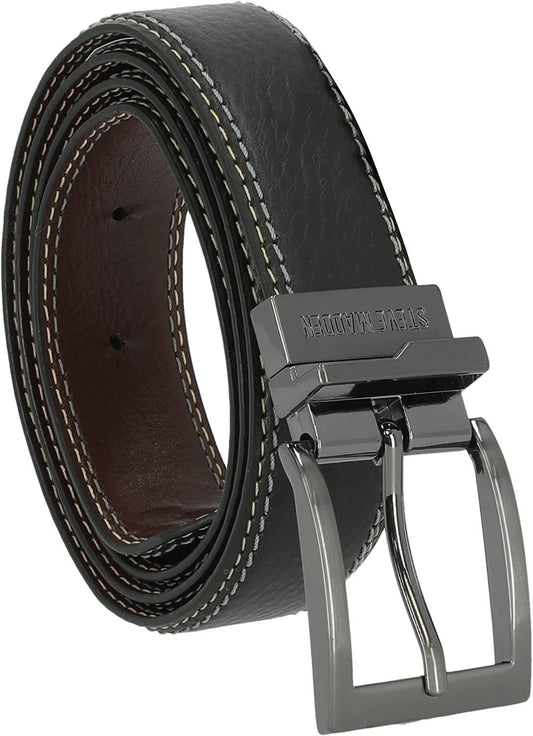 Steve madden men's dress casual every day leather belt, Black, 32