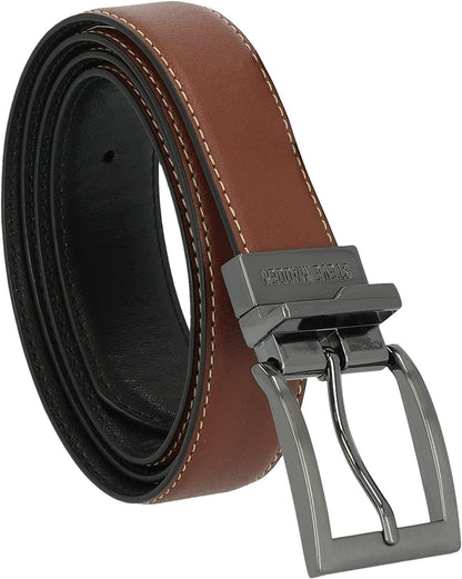 Steve madden men's dress casual every day leather belt, Black, 32