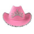 Western Cowboy Caps Pink Tiara Cowgirl Hat Costume Party Hat Feather Fedora Caps, Pink, One Size