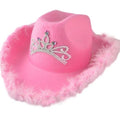Western Cowboy Caps Pink Tiara Cowgirl Hat Costume Party Hat Feather Fedora Caps, Pink, One Size