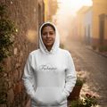 White Tabasco hoodie with a 3 panel hood and front pouch pocket.