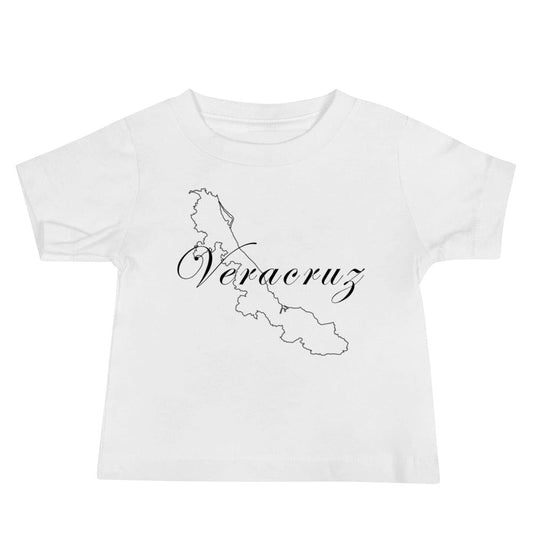 Baby short-sleeve T-shirt, white, front graphic map with script logo