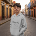 A child wearing a gray Veracruz fleece hoodie with a hood.