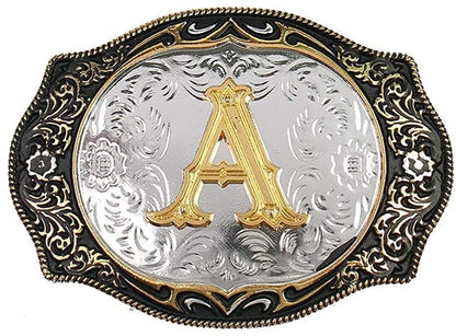 Hebilla de cinturón occidental con letras iniciales abcdmrj a z, hebillas de cinturón de rodeo de vaquero pequeñas de oro para hombres y mujeres