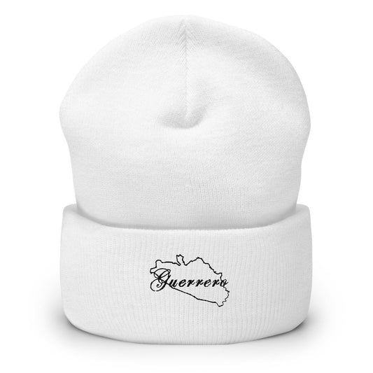 A white beanie with the word 'Guerrero' embroidered on the cuff.