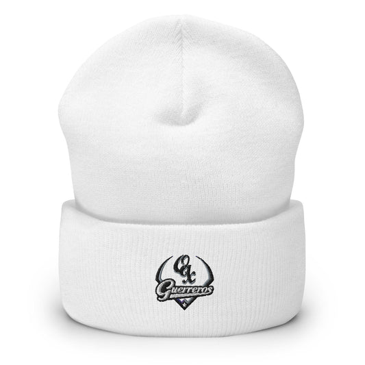 A White cuffed beanie with the 'Guerreros de Oaxaca' logo embroidered on the fold.