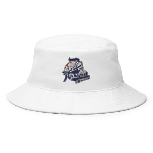White bucket hat with a Rieleros logo on the front.