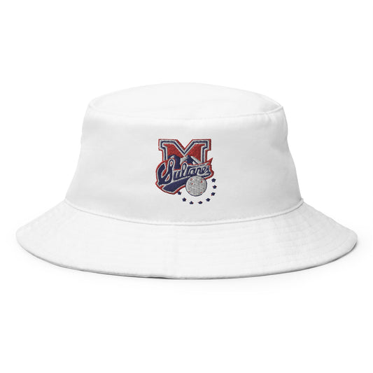White cotton twill bucket hat with the 'Sultanes de Monterrey' logo on the front.