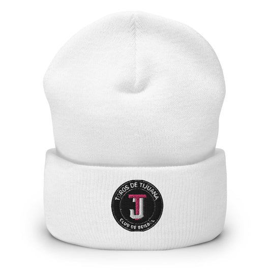 A white beanie with the 'Toros de Tijuana' logo embroidered on the fold.