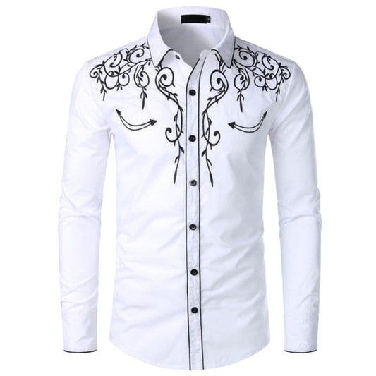 Mens Western Cowboy Shirt Stylish Embroidered Slim Fit Long Sleeve Party Shirts Men Brand Design Banquet Button Down Shirt Male