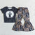 Girls singer outfit set with black graphic T-shirt and leopard bell pants