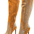 Women’s tan knee-high cowboy boots with rhinestone studded swirl panels and stiletto heel