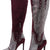 Women’s maroon knee-high cowboy boots with silver rhinestone pattern, pointed toe, stiletto heel