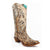 Taupen grey cowboy boots with pointed toe, stacked heel, embroidered design