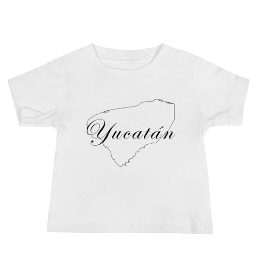 Baby short-sleeve T-shirt in white with Yucatan logo print