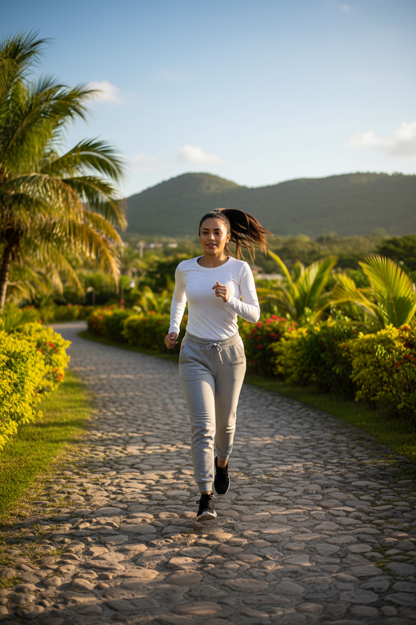 A pair of light gray Yucatan sports jogger pants with a waistband, drawstring, and side pockets. The jogger pants are made of a cotton and polyester blend fabric and are displayed in a standing position with the wearer facing forward.