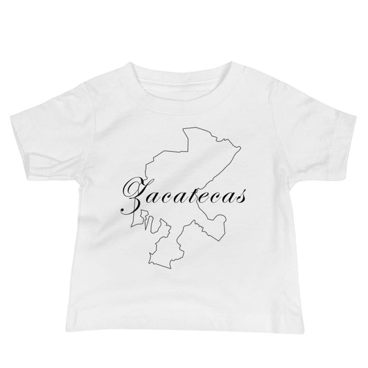 Baby short-sleeve T-shirt in white with Zacatecas map graphic on chest