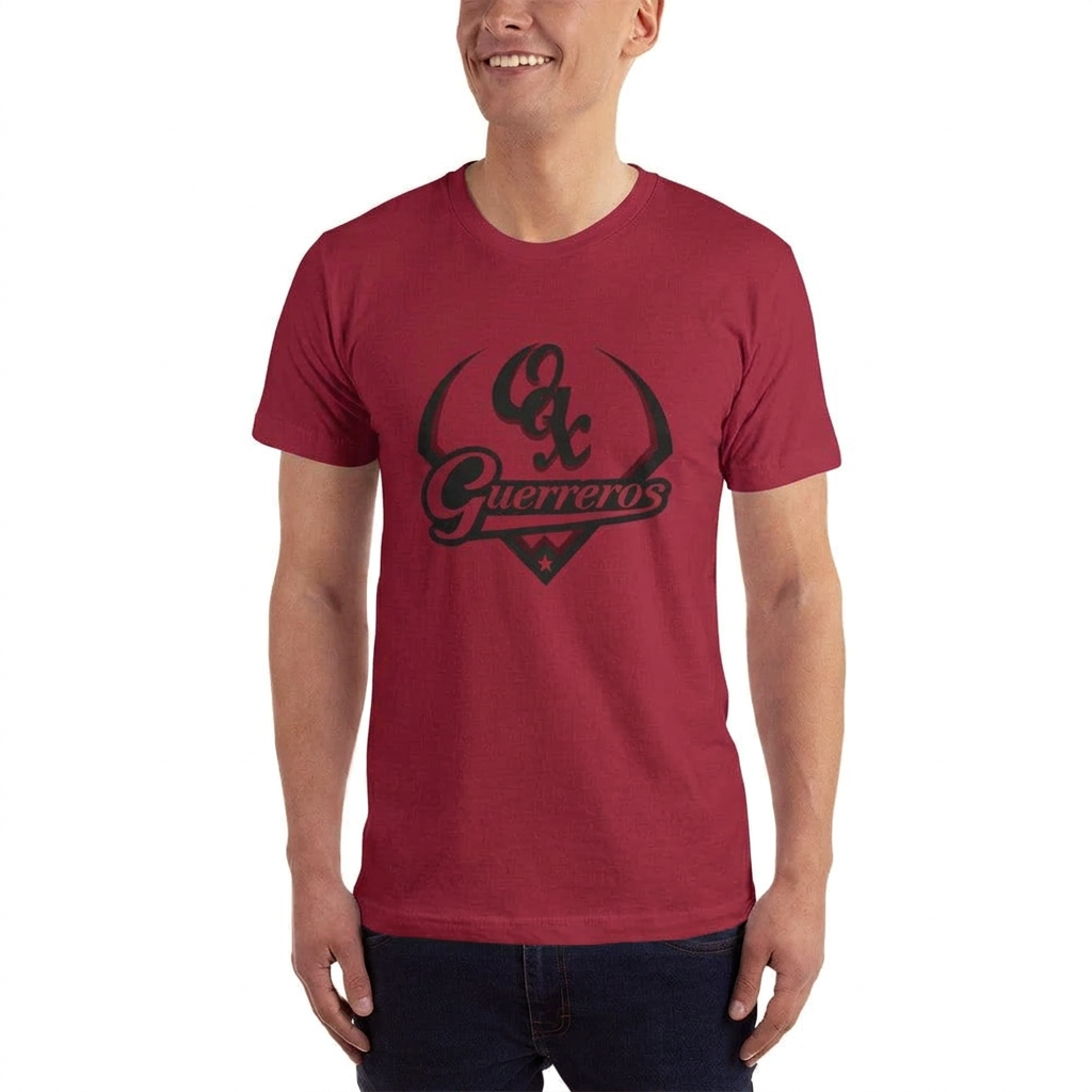 Cranberry unisex jersey T-shirt with front Guerreros logo, crew neck, short sleeves