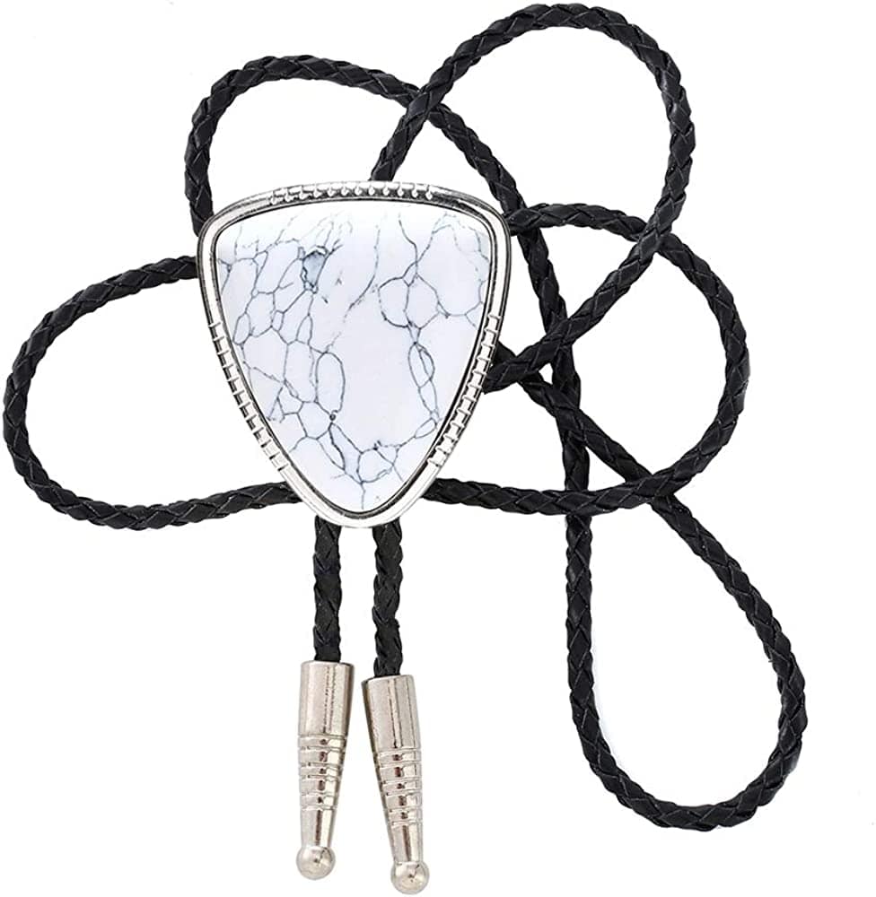 KDG Triangle Nature Agate Shape Bolo Tie Western Cowboy Celtic Black Stone Necktie For Men