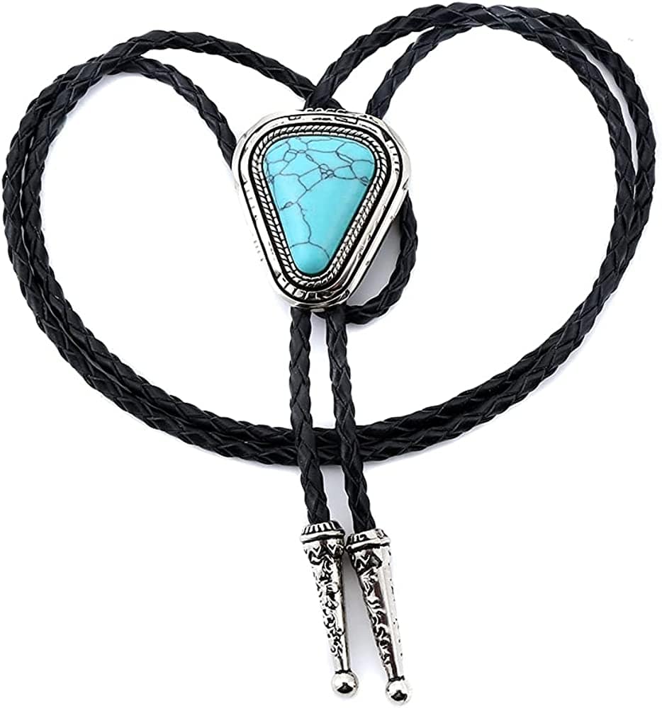 KDG Triangle Nature Agate Shape Bolo Tie Western Cowboy Celtic Black Stone Necktie For Men