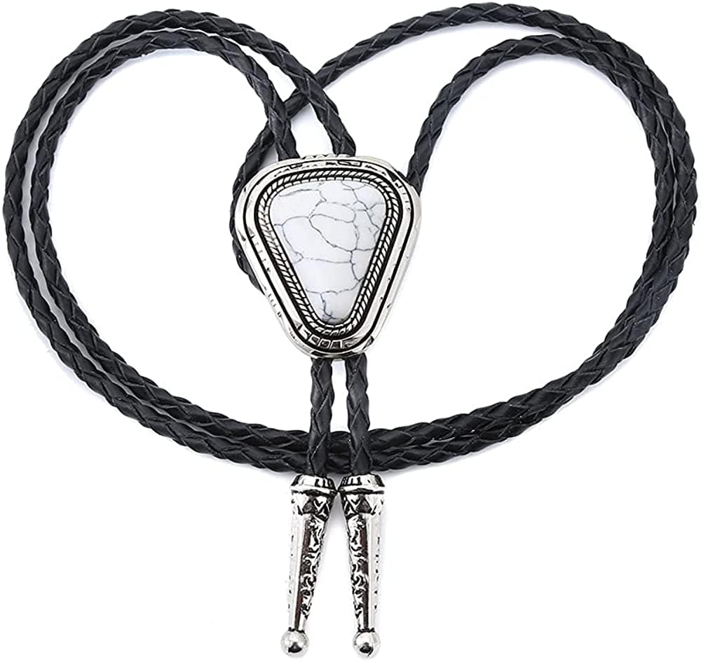 KDG Triangle Nature Agate Shape Bolo Tie Western Cowboy Celtic Black Stone Necktie For Men