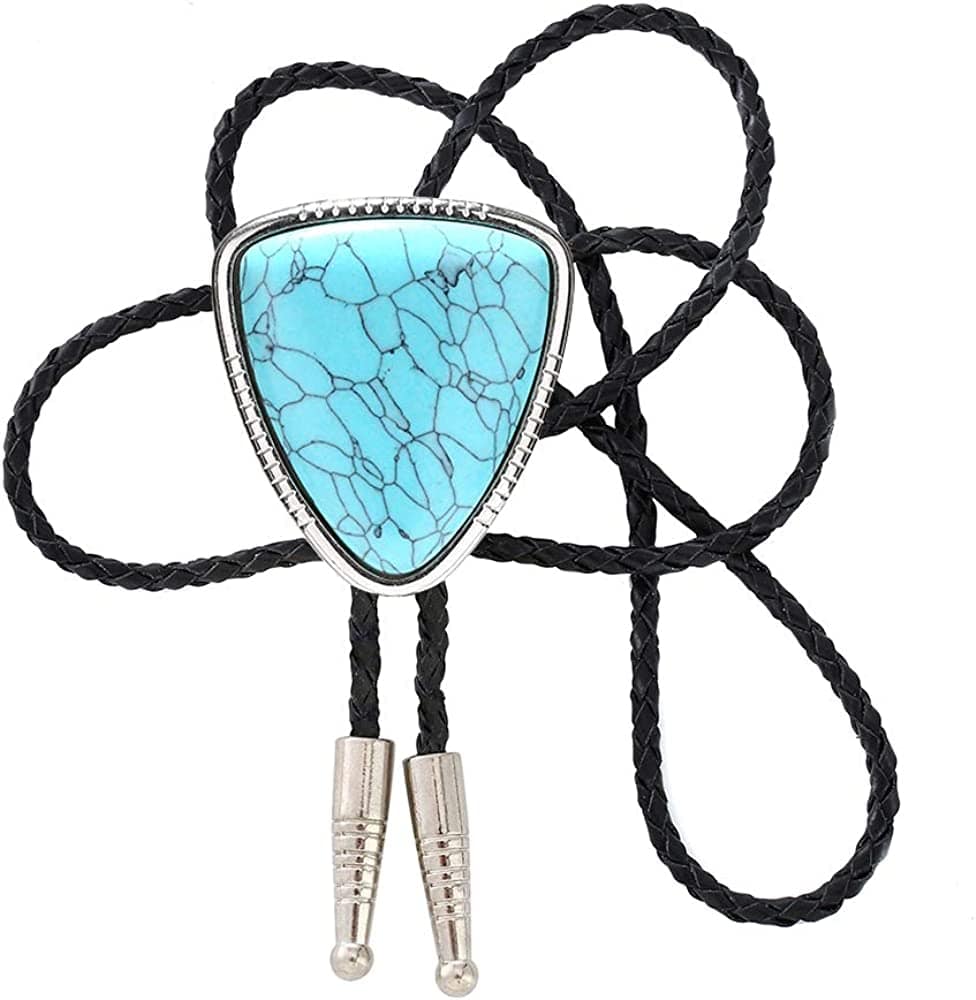 KDG Triangle Nature Agate Shape Bolo Tie Western Cowboy Celtic Black Stone Necktie For Men