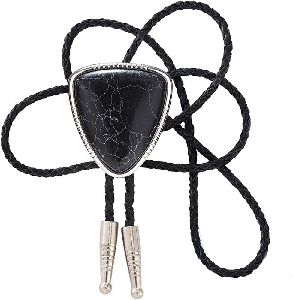 KDG Triangle Nature Agate Shape Bolo Tie Western Cowboy Celtic Black Stone Necktie For Men