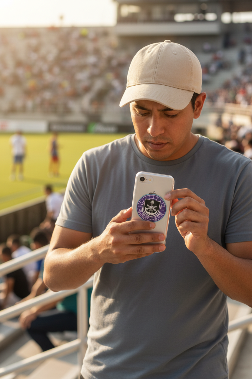 iPhone case featuring the Club Mazatlan FC logo in circular design on a clear background with a purple and white color scheme.